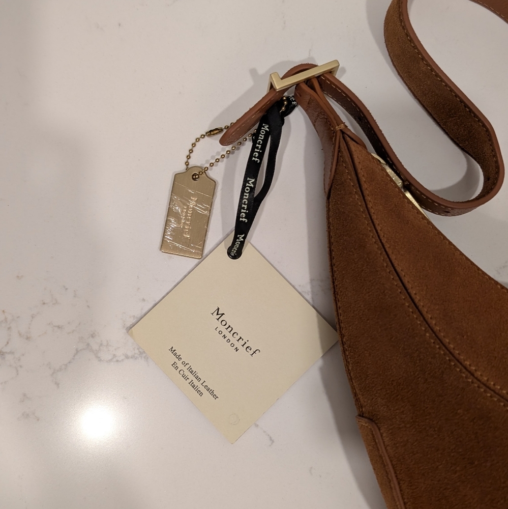 NWT Moncrief London Mylah Cognac Suede Handbag - Picture 6 of 12